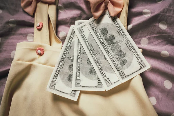 Women Clothes Were Paired Dollar Currency Banknotes — Stockfoto