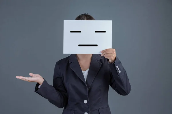 Business Woman Stood Acted Rigid Board Closed Face Sad Face — 图库照片