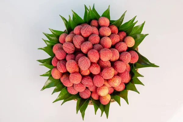 Red Lychee Fruit Placed Basket White Background — Photo