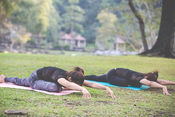 Frauen Machen Yoga Fitnessstudio Sport Treiben — Stockfoto