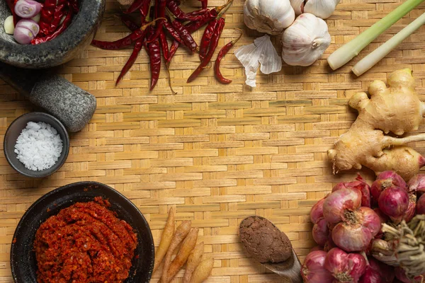 Various Spices Herbs Cooking Black Background — Fotografia de Stock