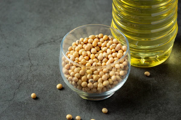 Soybean oil Soybean food and beverage products Food nutrition concept.