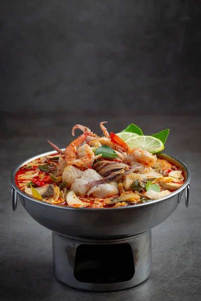 Tom Yum Mixed Seafood Thick Soup Hot Pot Spicy Thai — Photo