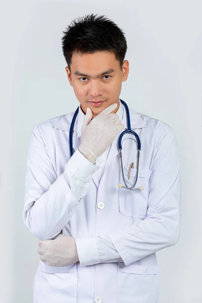 Portrait Confident Young Medical Doctor White Background — Stock Photo, Image