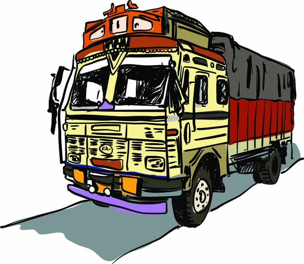Indian Truck Este Ilustrație Vectorială Editabilă Costisitoare — Vector de stoc