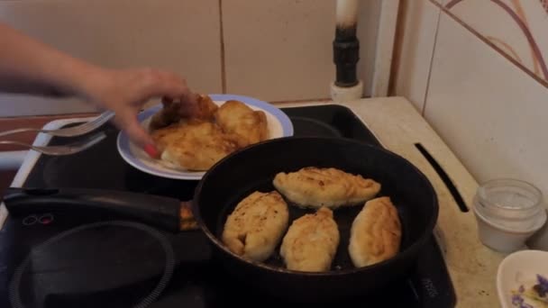 Vegan Vegetarian Simple Food Hotcakes Woman Prepares Simple Food Pies — Stock Video