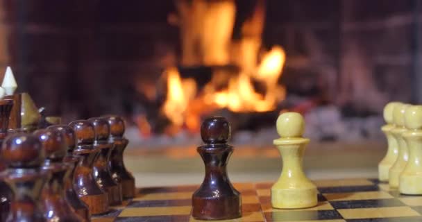 Chess Pieces Background Fireplace — Stock Video