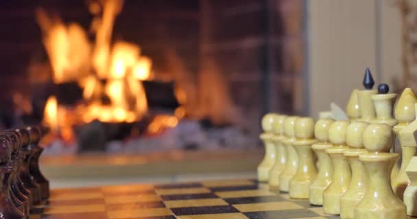 Chess Pieces Background Fireplace — Stock Video