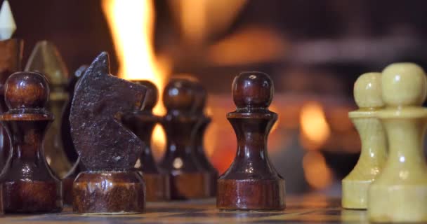 Chess Pieces Background Fireplace — Stock Video