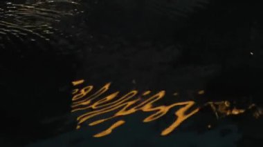 Yansıma. Işıklar gece çeşmenin su yüzeyine yansıyor, ekran koruyucu.