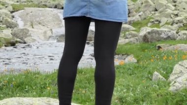 bir dağ yürüyüşü genç bir kadın manzara hayranlar