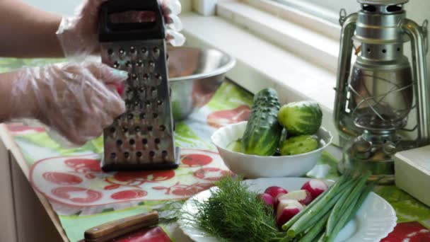 Vegetarian Simple Food Eco Friendly Organic Cook Grates Radishes Cooking — Stock Video