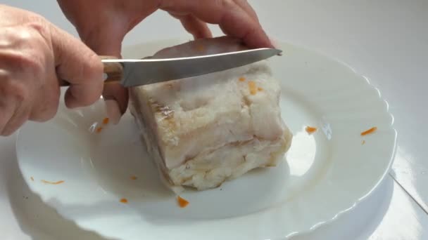 Простая Еда Рыбное Блюдо Азиатской Кухни Повар Режет Рыбное Филе — стоковое видео