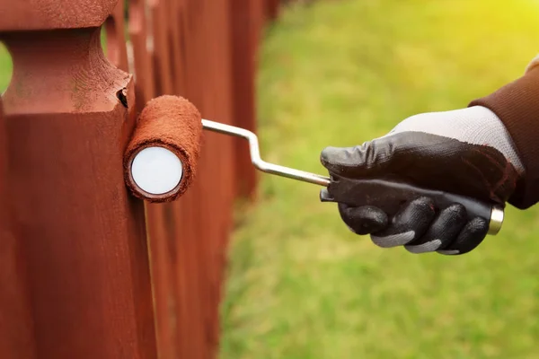 Painting Wooden Fence Brown Paint Royalty Free Stock Photos