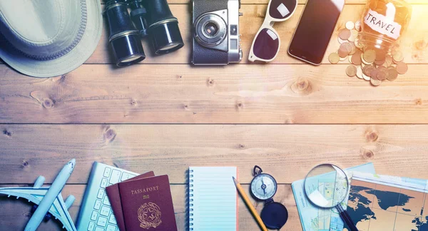Planificación Viajes Preparación Para Viaje Vacaciones Efecto Vintage — Foto de Stock