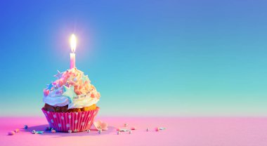 Birthday Cupcake With One Candle clipart