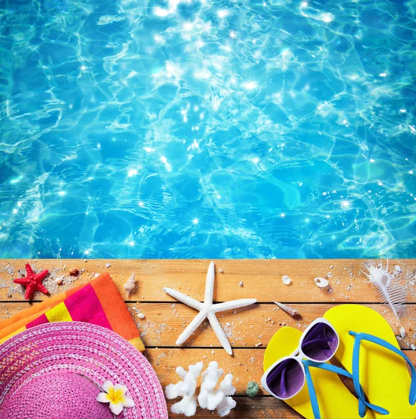 Summer Vacation Beach Accessories Pool Background — Stock Photo, Image