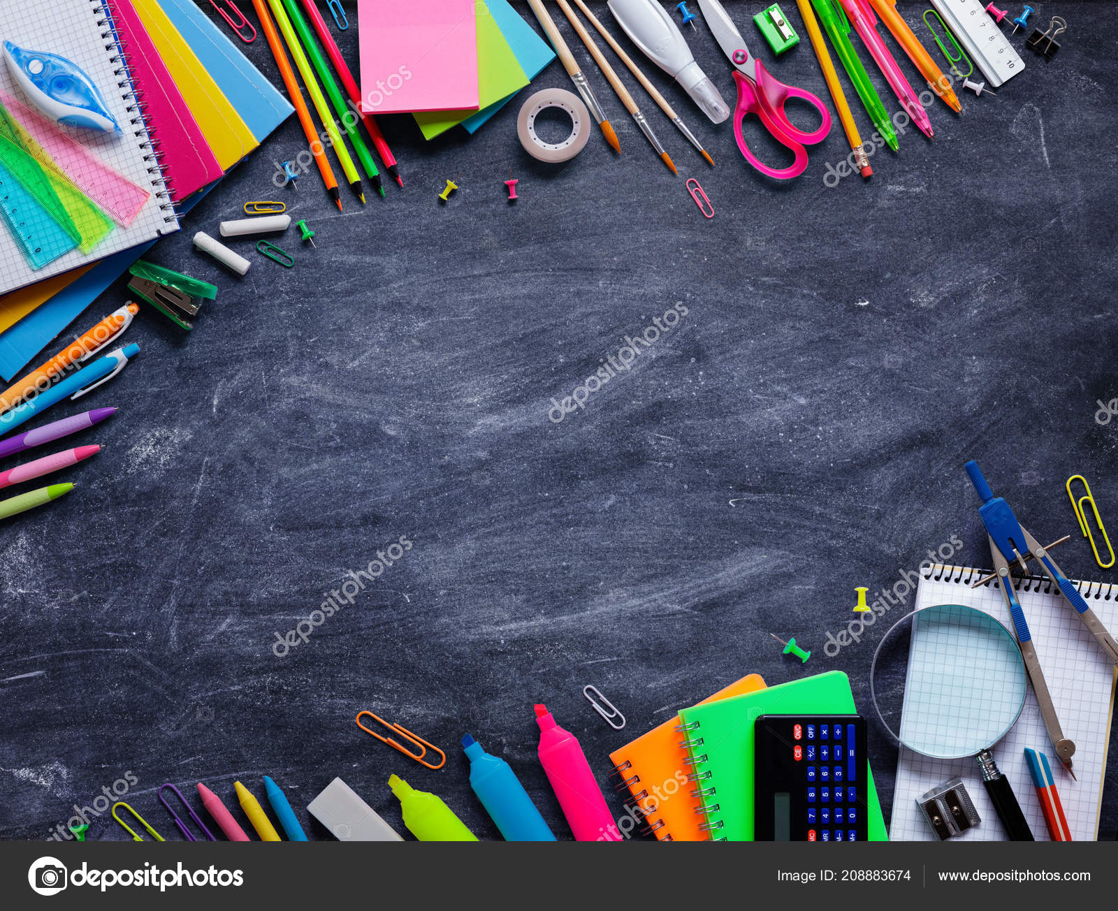School Supplies Frame Blackboard Stock Photo by ©rfphoto 208883674