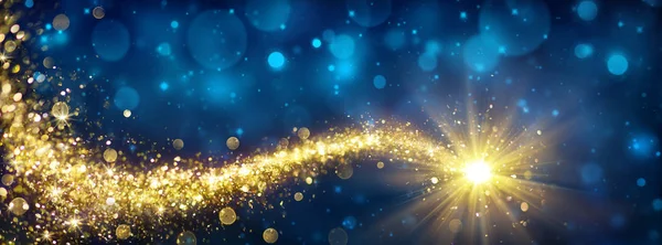 Weihnachten Goldener Stern Blauen Glitzerhimmel — Stockfoto