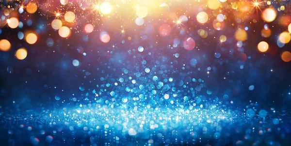 Astratto Glittering Blue Glitter Con Luci Natale Dorate Sfondo Scintillante — Foto Stock