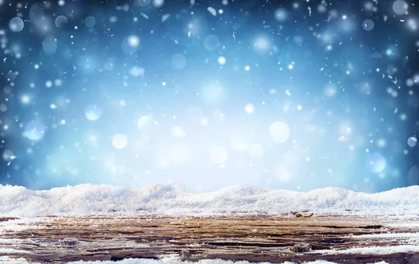 Vinter Bakgrund Snöiga Tabell Natt — Stockfoto
