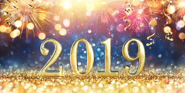 Happy New Year 2019 Glitter Fireworks — Stock Photo, Image