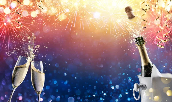 Brindisi Festa Con Champagne Fuochi Artificio — Foto Stock