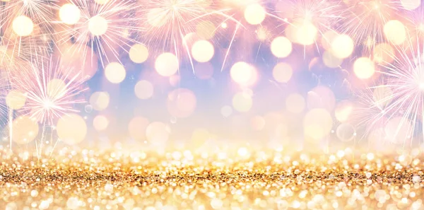 Shiny Golden Glitter Fireworks Lights — Stock Photo, Image