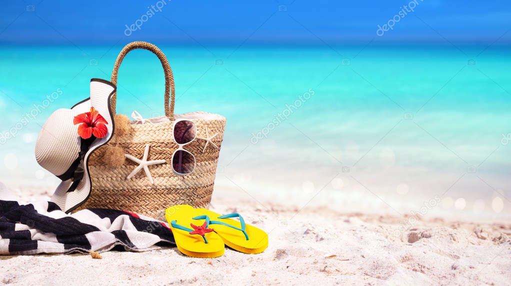 Beach Bag On Seashore - Summer At Sea