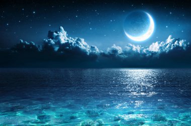 Romantic Moon On Sea In Magic Night clipart