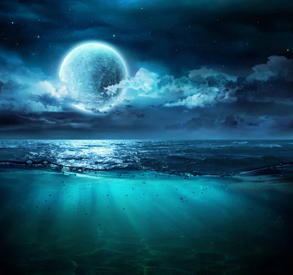 Moon Sea Magic Night Underwater Scene — Stock Photo, Image