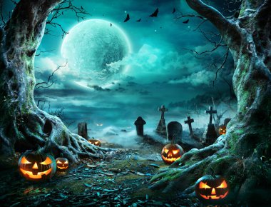 Jack 'O Fener Dolunay ile Ürkütücü Gece Mezarlıkta - Cadılar Bayramı