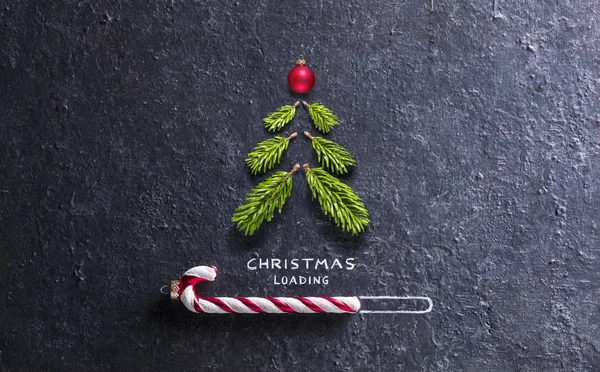 Christmas Card Loading Concept Tree Candy Canes Black Stone — Stock fotografie