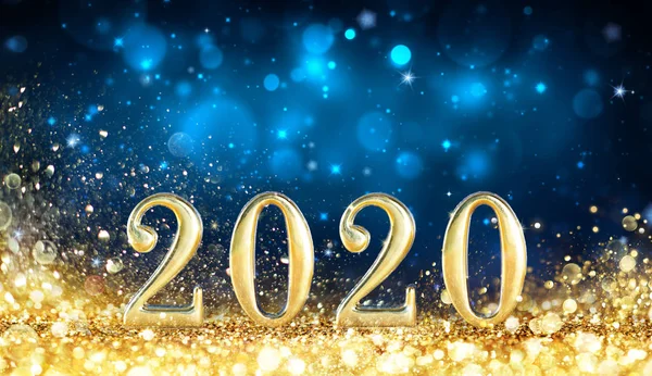 Gott Nytt 2020 Metallnummer Med Gyllene Glitter Skimrande Natt — Stockfoto