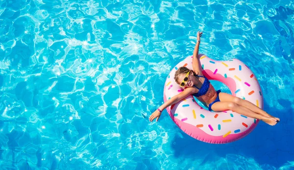 Funny Child Inflatable Donut Pool — Stock Photo, Image