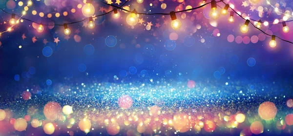 アブストラクトクリスマスパーティーの背景 輝く夜と光に焦点を当てた黄金の輝き Bulb — ストック写真