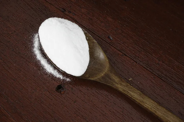 Heap White Soda Wooden Spoon — Stock Photo, Image