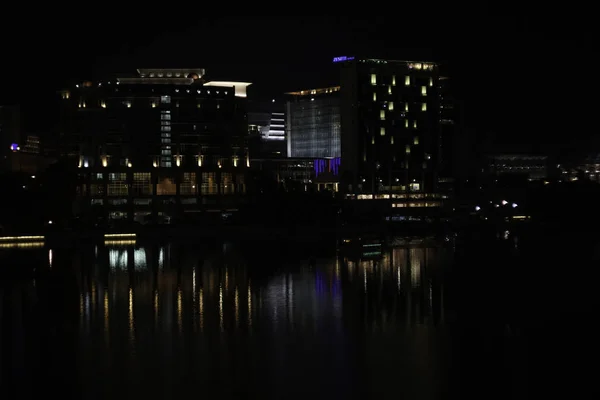 Blurry Bokeh Image Lighting City Buildings — Stock Photo, Image