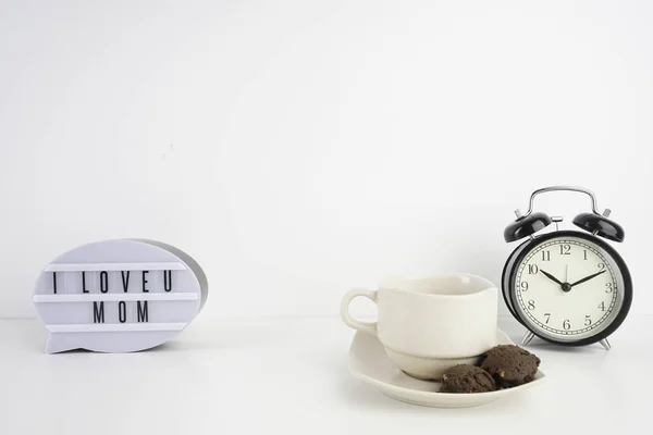 Burbuja Habla Blanca Flores Claveles Taza Amo Mamá — Foto de Stock