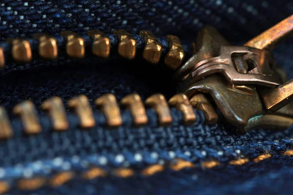 Macro Shot Denim Jeans Zipper — Stock Photo, Image