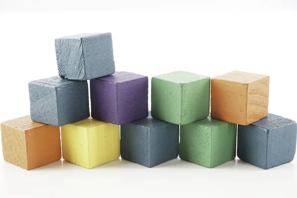 Kleurrijke Houten Kubus Blokken Witte Achtergrond — Stockfoto