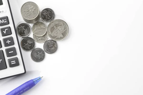 Business Financial Money Coins Pen — Stock Photo, Image