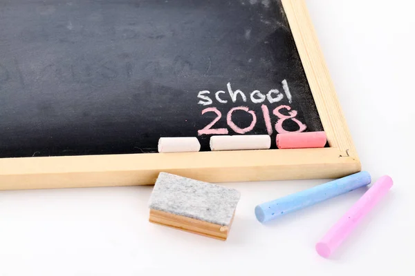 school black board and colorful chalks, 2018