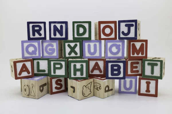 Alphabet Color Wooden Cubes White Background — Stock Photo, Image
