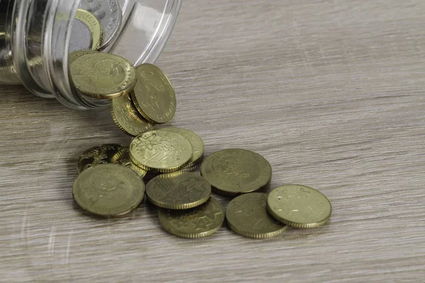 coins in jar for saving, business and finance concept