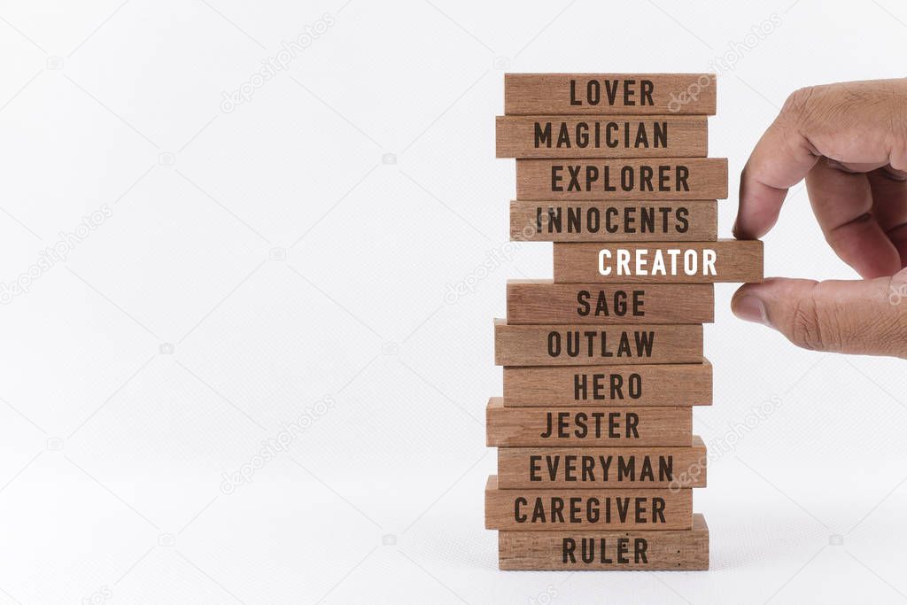studio show of wooden planks with words, person taking part creator