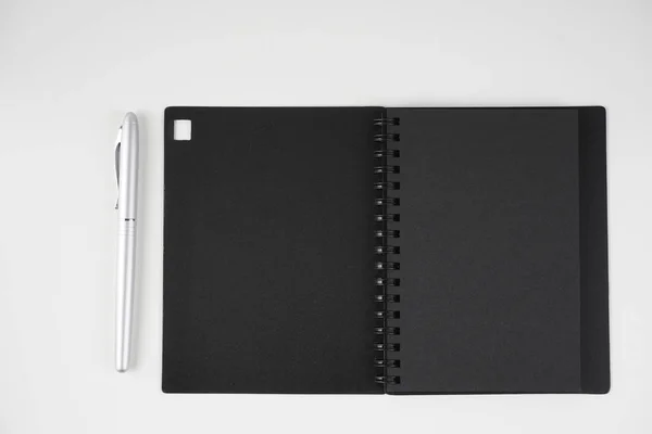 Black Cover Paper Textbook Diary Pen — Stock Photo, Image