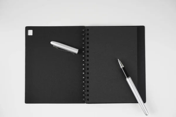 Black Cover Paper Textbook Diary Pen — Stock Photo, Image