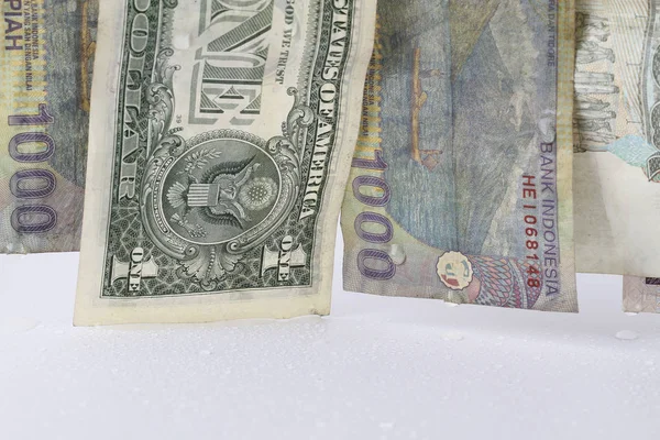 Money Laundry concept, hanging paper money close up