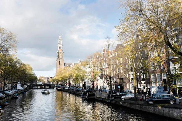Amsterdam Las Negocias Noviembre 2017 Navegación Turística Canal Prinsengracht Con — Foto de Stock